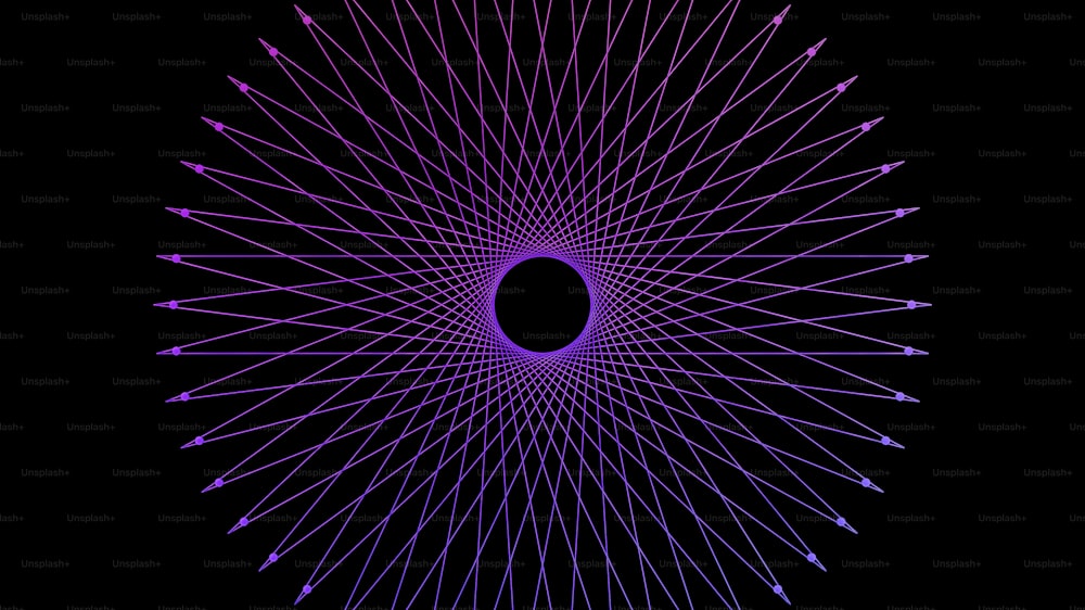 uno sfondo nero con linee viola e un cerchio nero