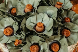 a close up of a bouquet of flowers on a table