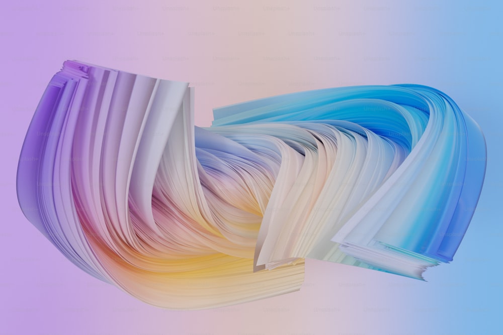 Una imagen multicolor de un libro curvo sobre un fondo pastel