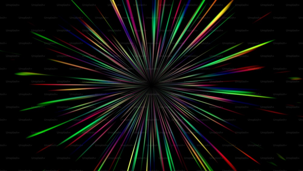 a black background with a colorful star burst