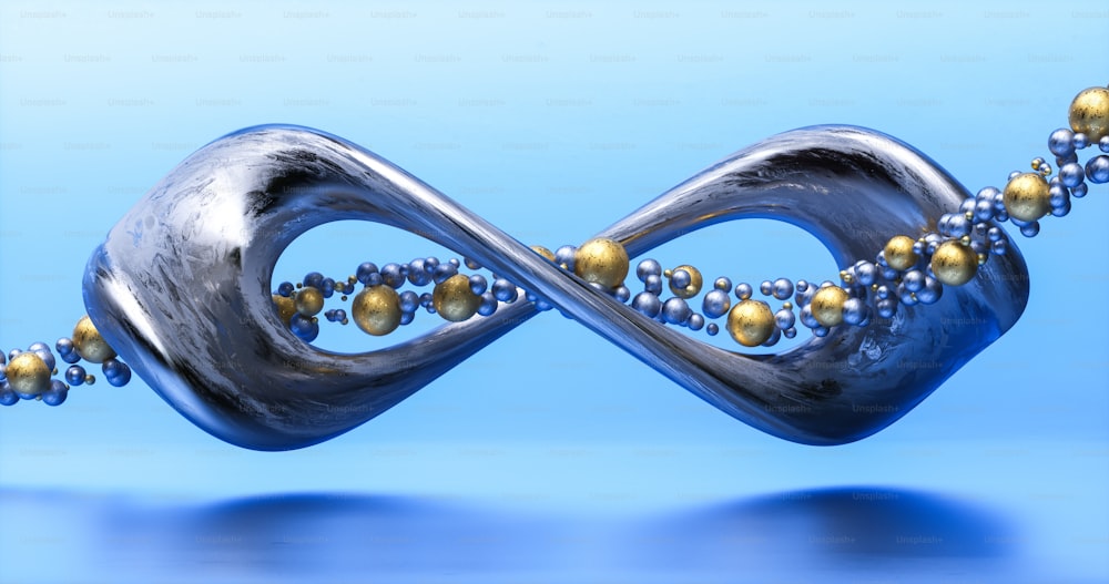 구슬이 있고 파란색 배경이 있는 금속 물체
