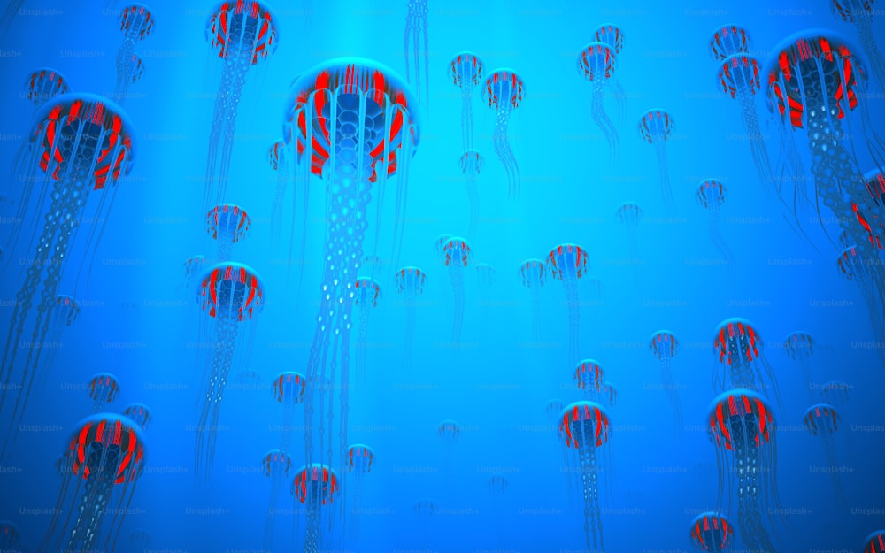 Un gruppo di meduse che nuotano nell'oceano