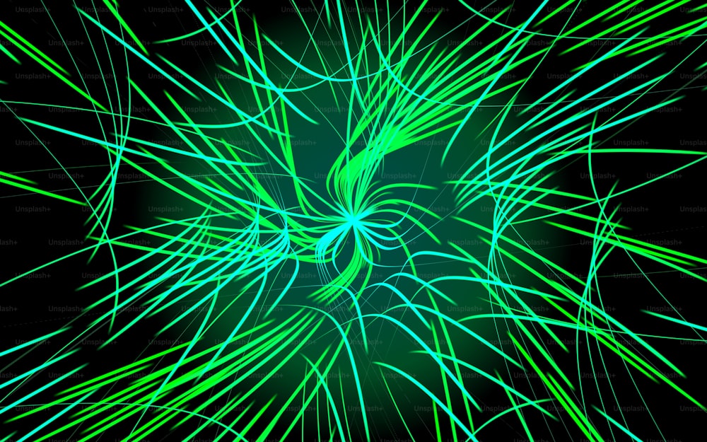 ein computergeneriertes Bild von grünem und blauem Feuerwerk