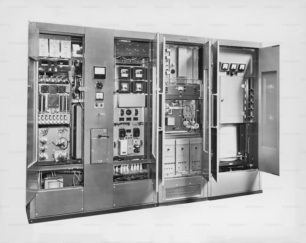 a black and white photo of a control panel