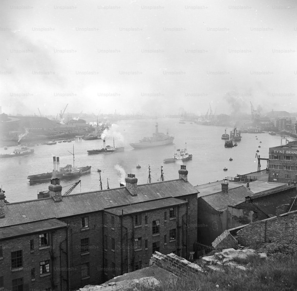 Ships in the harbour at Newcastle-upon-Tyne.
