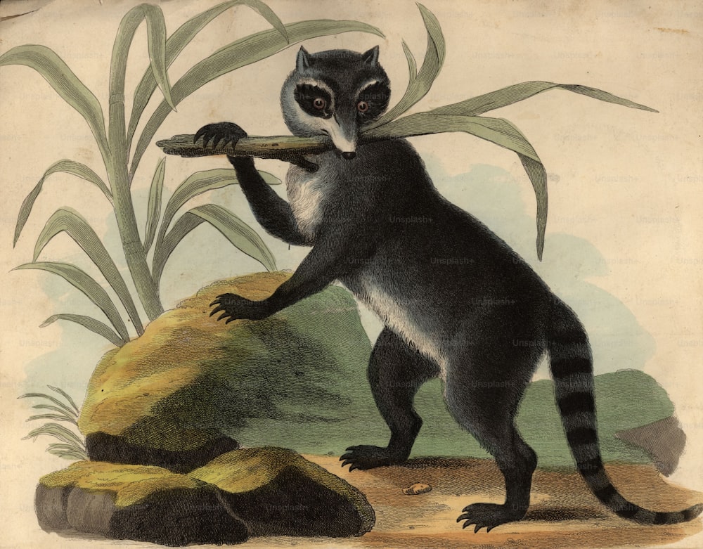 1850년경: 너구리 또는 너구리, 프로키온 속의 육식성 미국 포유류.  (사진: 헐튼 아카이브/게티 이미지)