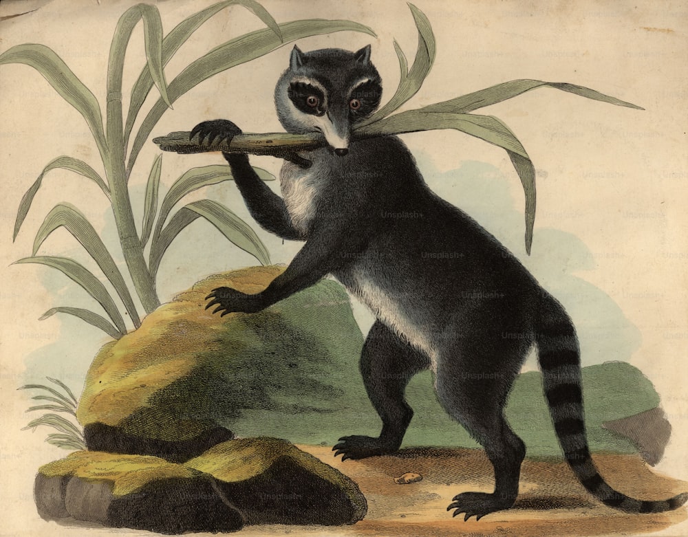 circa 1850:  A raccoon or racoon, a carnivorous American mammal of the Procyon genus.  (Photo by Hulton Archive/Getty Images)