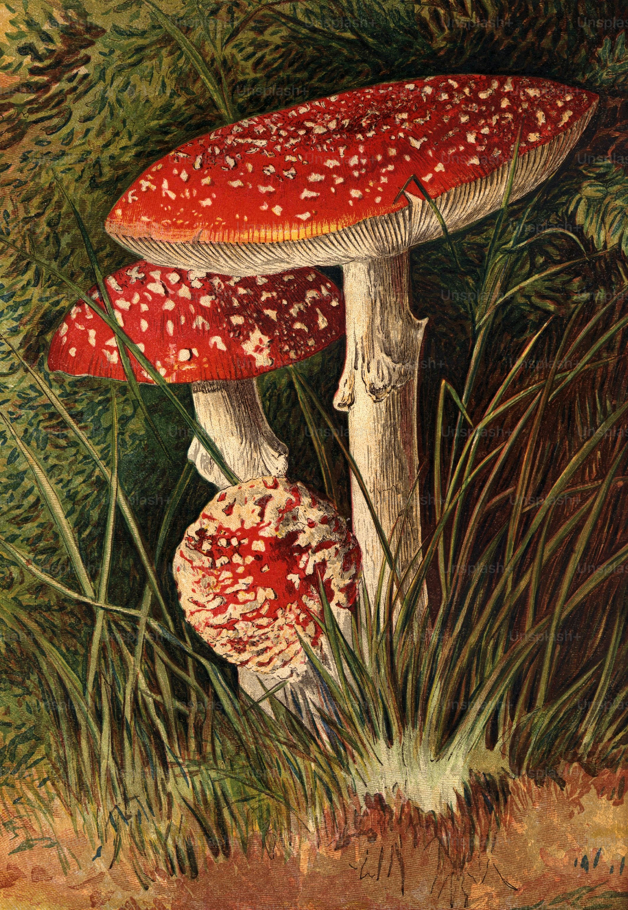 circa 1890:  The poisonous fungus agaricus muscaricus.  Leighton Brothers  (Photo by Hulton Archive/Getty Images)