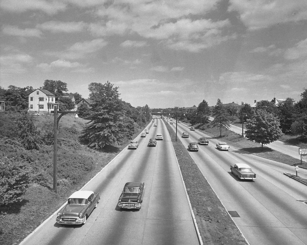 UNITED STATES - CIRCA 1950s:  Elevated view of highway.