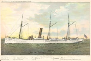 Incisione a colori della US Dispatch Boat 'Dolphin', compresi i dettagli dell'equipaggiamento e il costo, come pubblicato nel Philadelphia Inquirer, 22 maggio 1898. (Foto di Archive Photos/Getty Images)