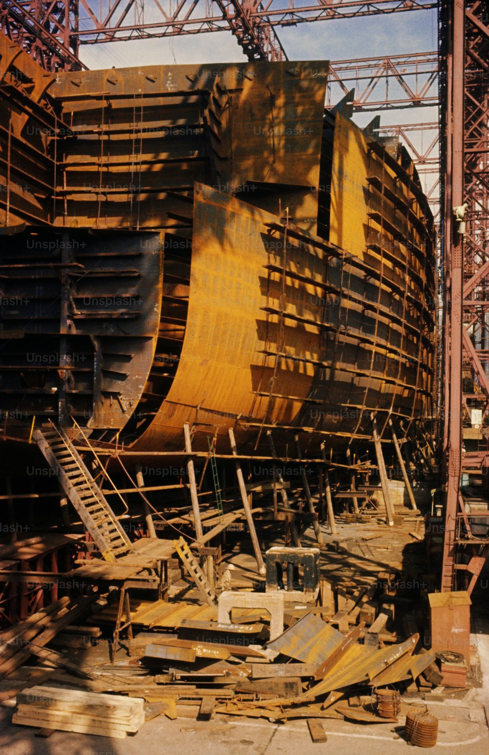 The construction of a ship held in a shipyard in Nagasaki, Japan, circa 1965. (Photo by Adrian Ace Williams/Archive Photos/Getty Images)