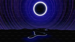 Ein Schwarzes Loch am Nachthimmel mit einer Sternenspur