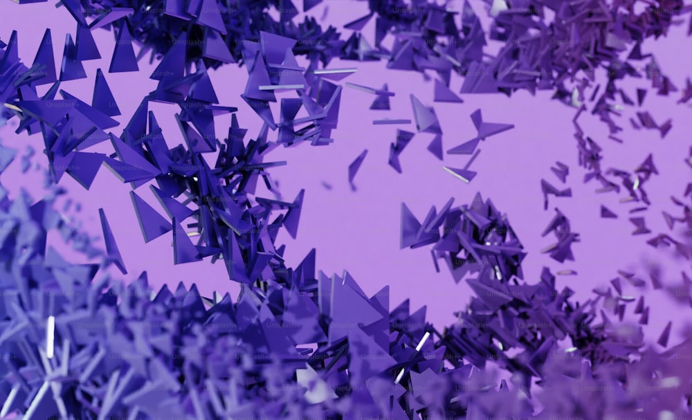 Un montón de estrellas púrpuras y púrpuras volando por el aire