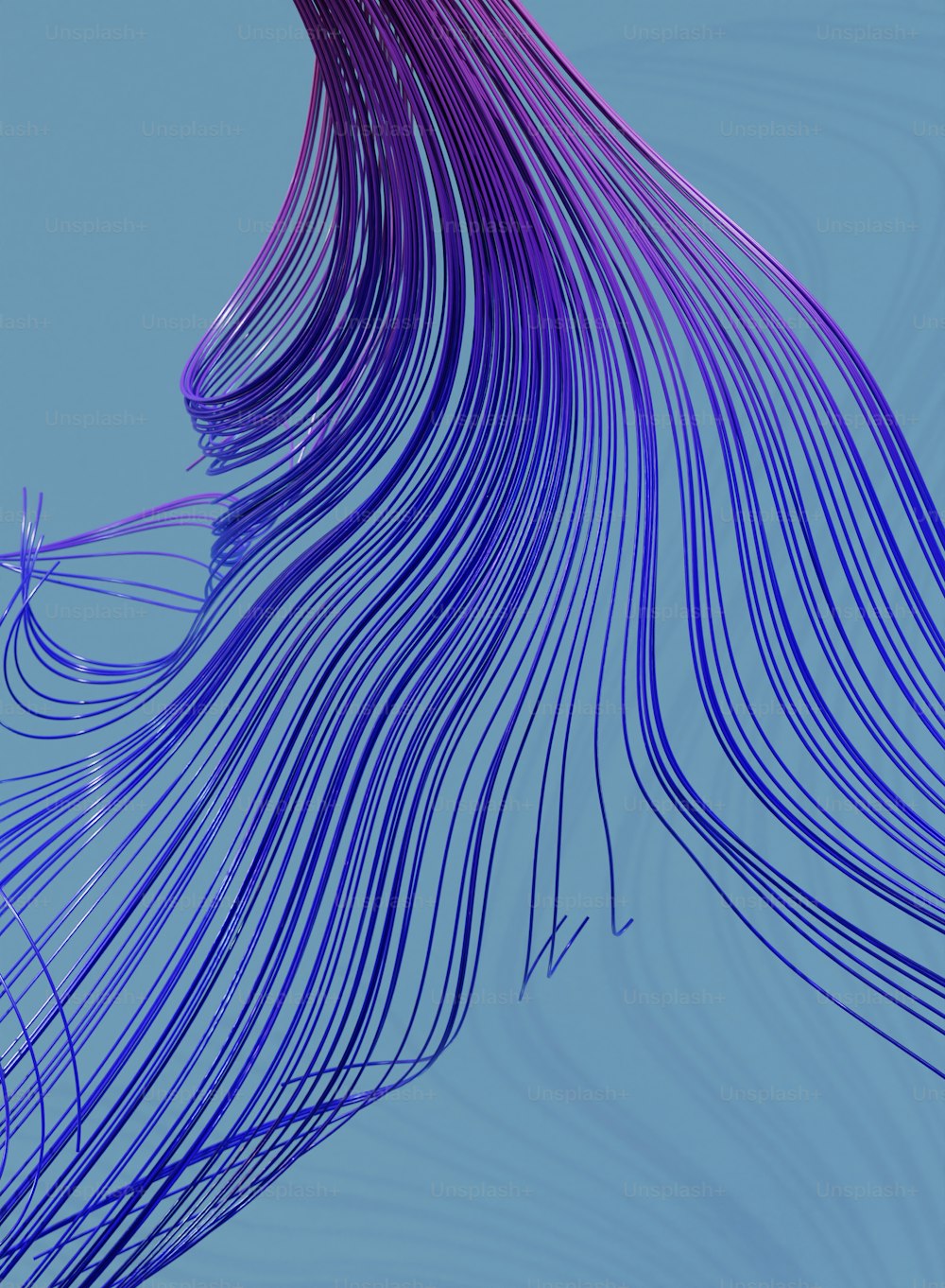 a blue and purple painting of a woman's hair