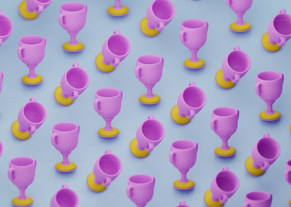 a lot of purple cups sitting on top of each other