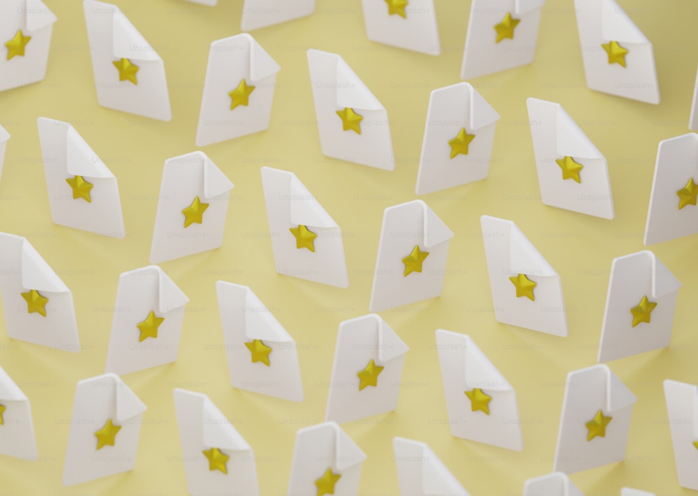 a group of white boxes with yellow stars on them