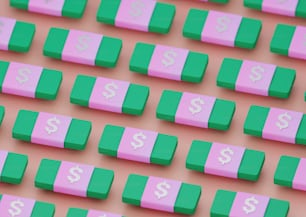 a row of green and pink keys with dollar signs on them