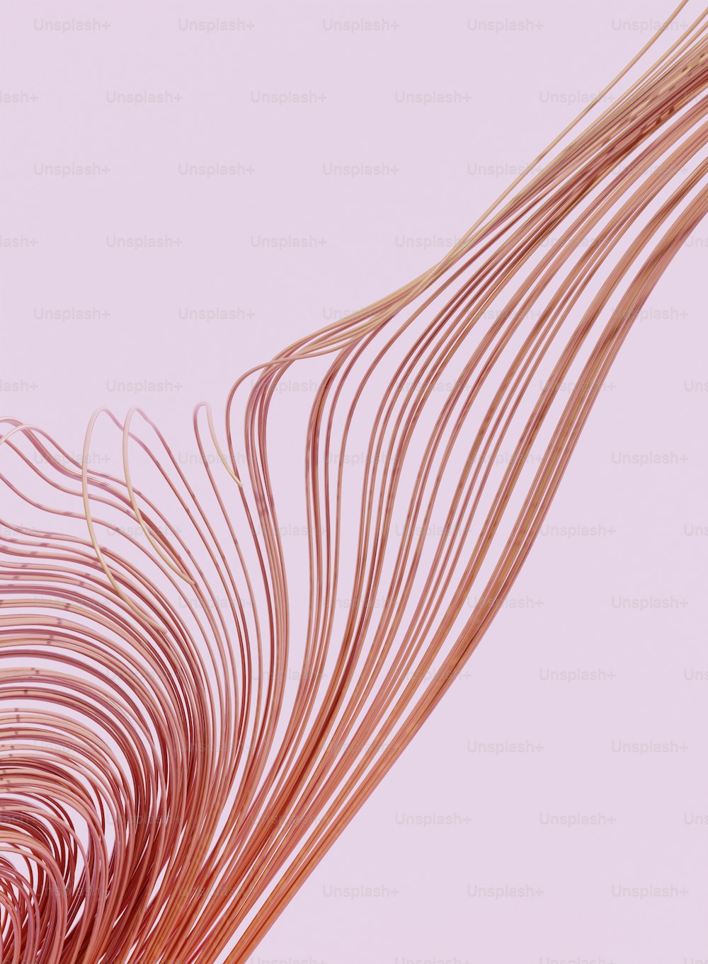 a close up of a pink background with a long line of red hair