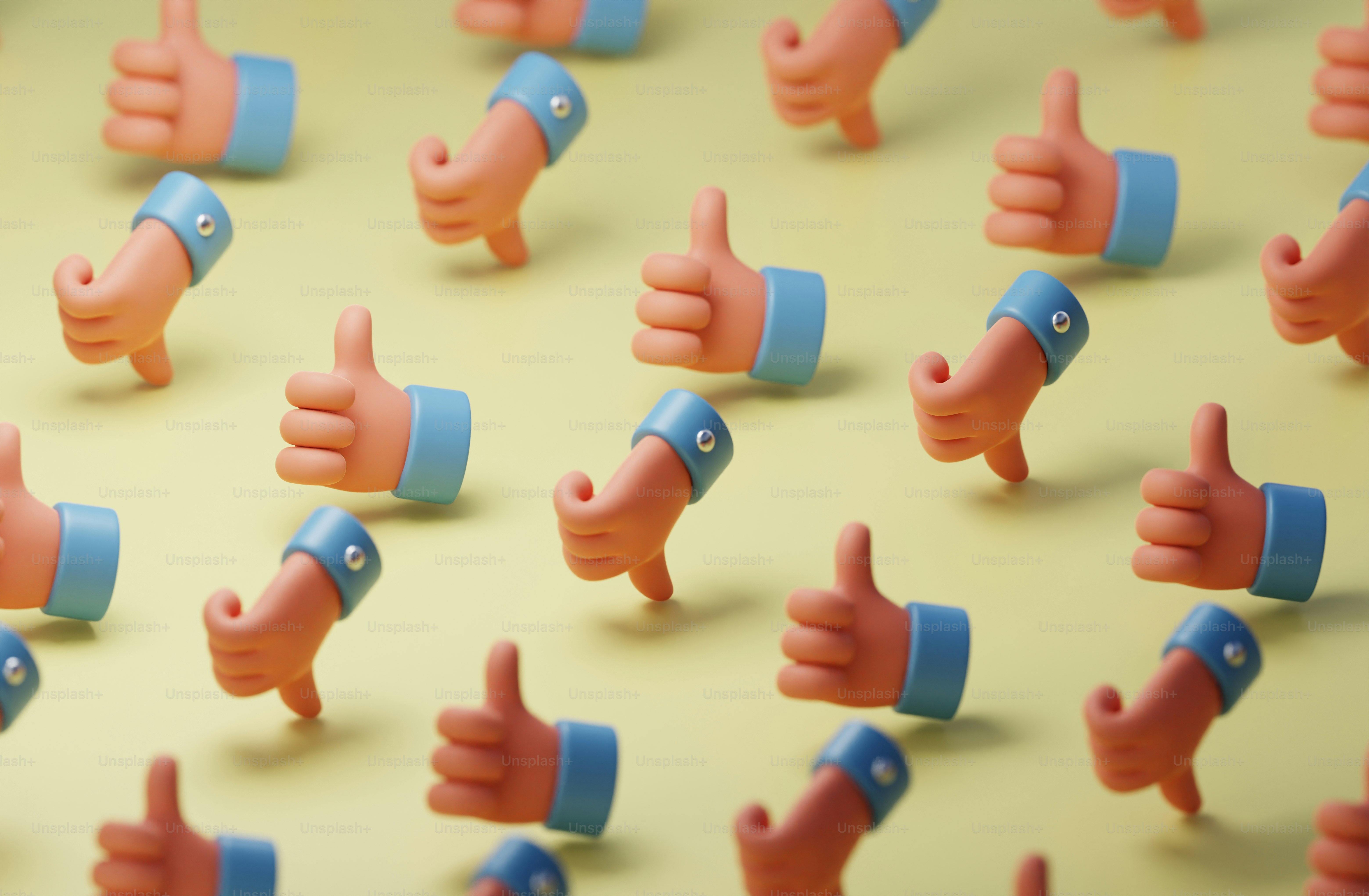a bunch of thumbs up signs on a yellow background