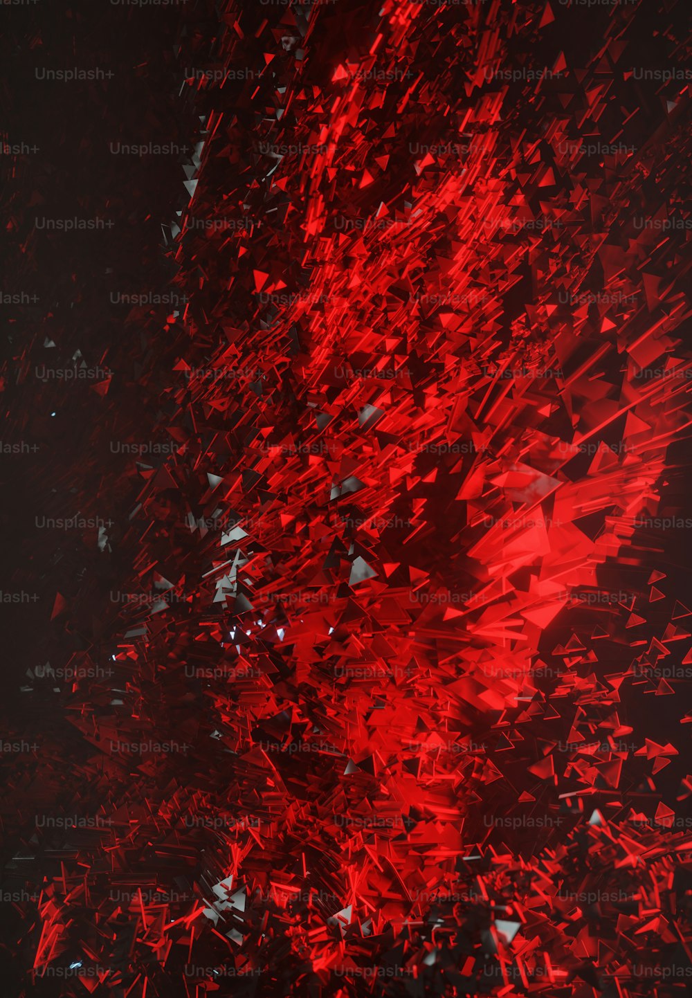 a red and black abstract background with lots of small pieces of glass