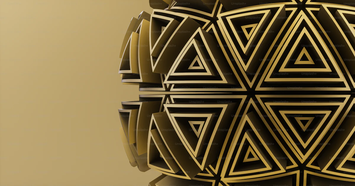 Goldan Color Object A golden object with a geometric design on it photo – 3d render Image ...