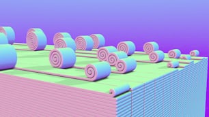 a bunch of rolls of pink and blue paper
