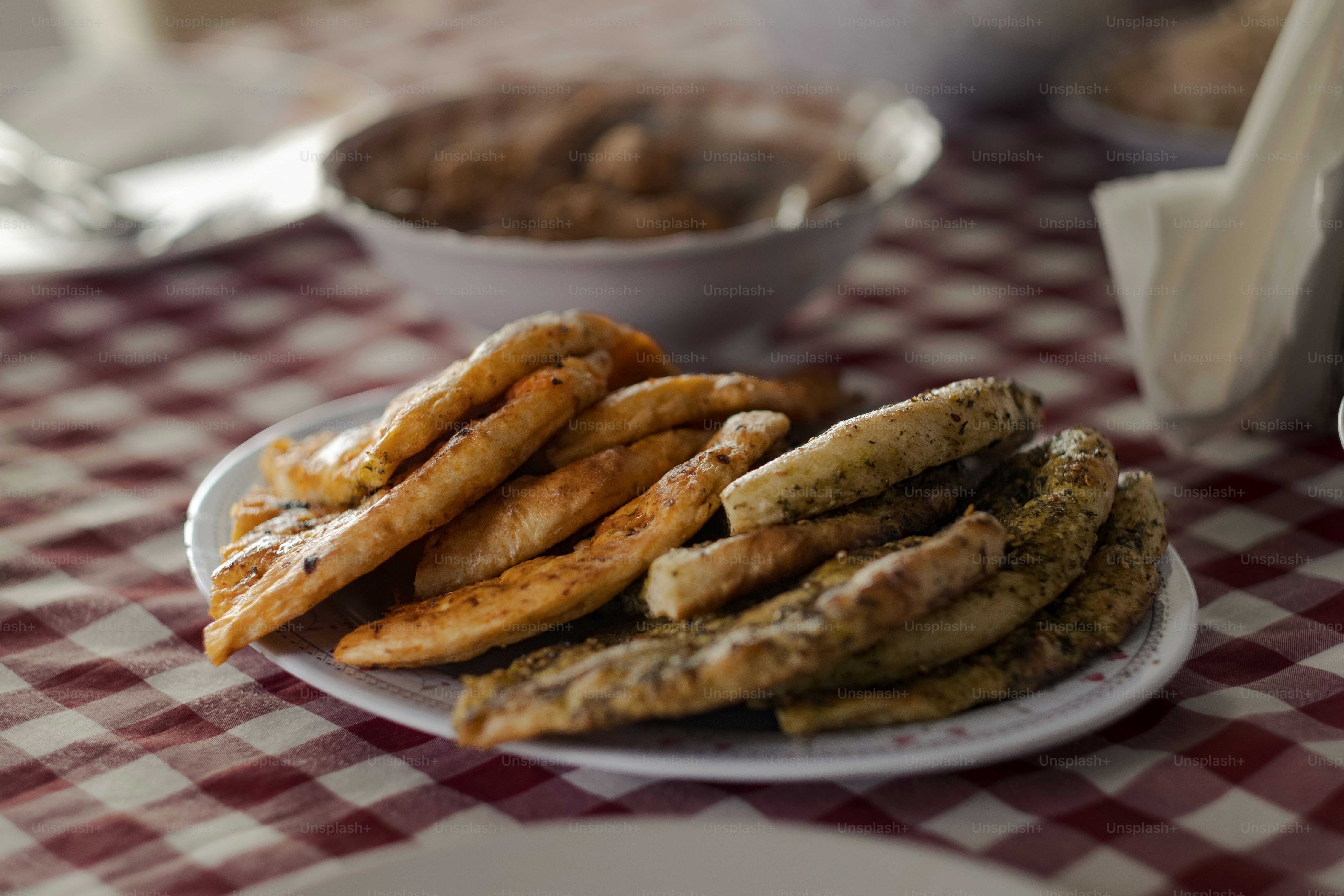 Traditional Arab meal with flatbreads at the Druze town of Isfiya.