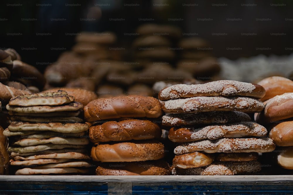 a bunch of doughnuts stacked on top of each other