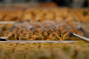 a close up of a tray of pastries