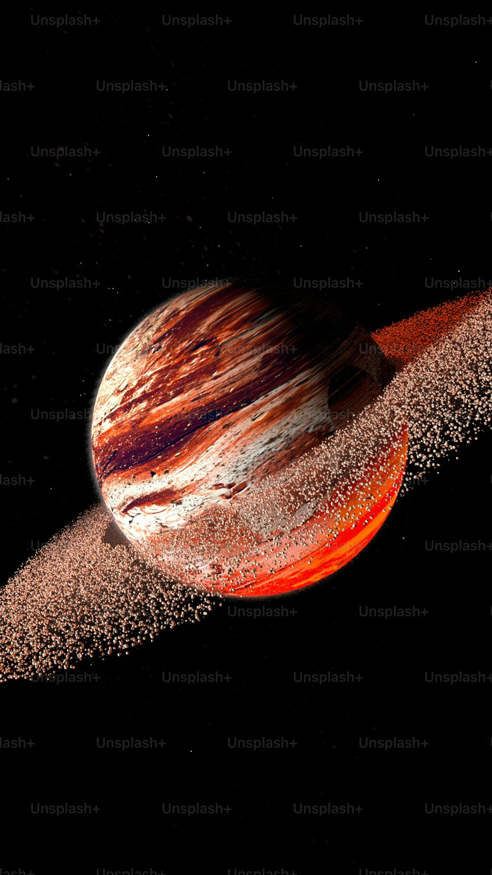 a close up of a red and white object on a black background