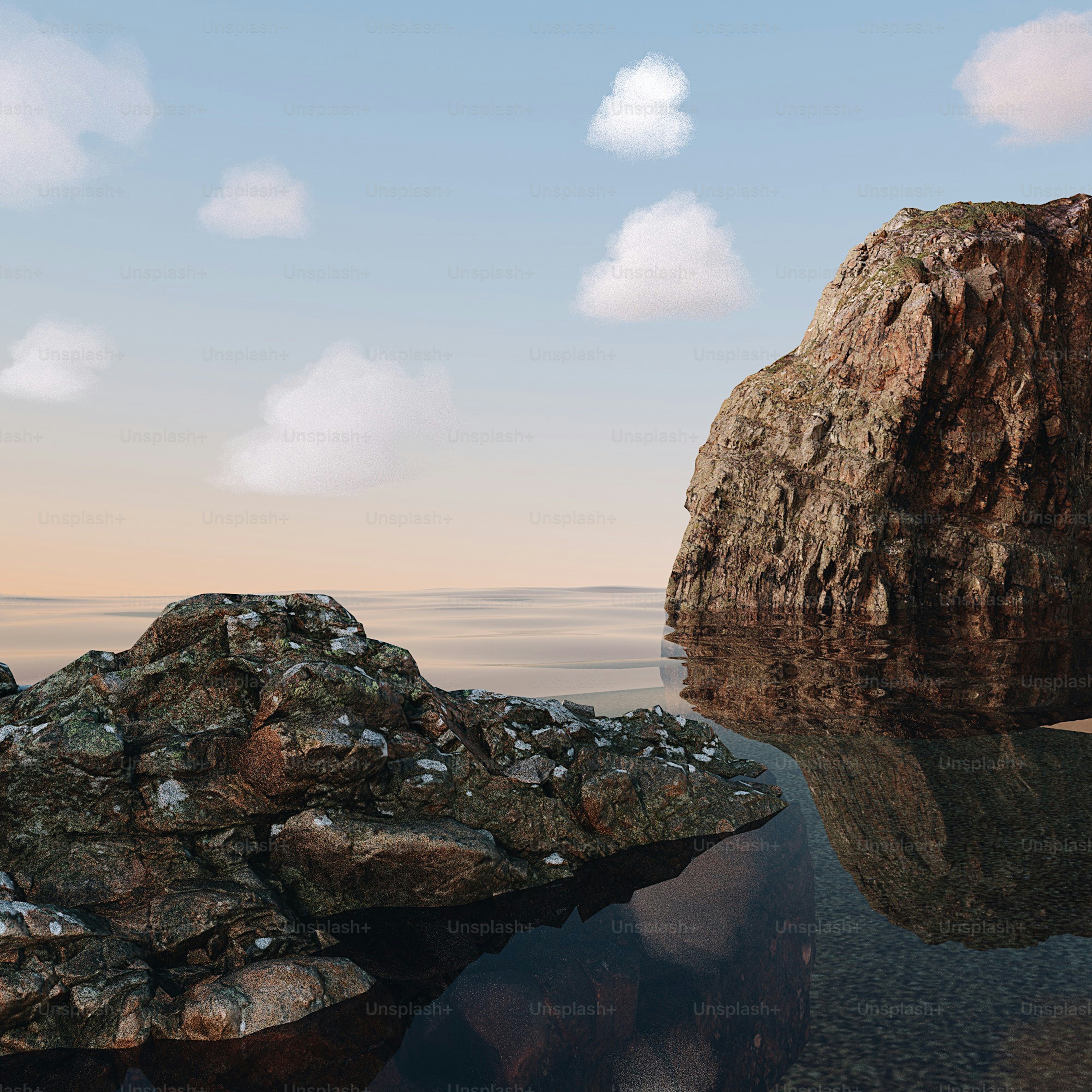 un gros rocher assis au-dessus d’un plan d’eau