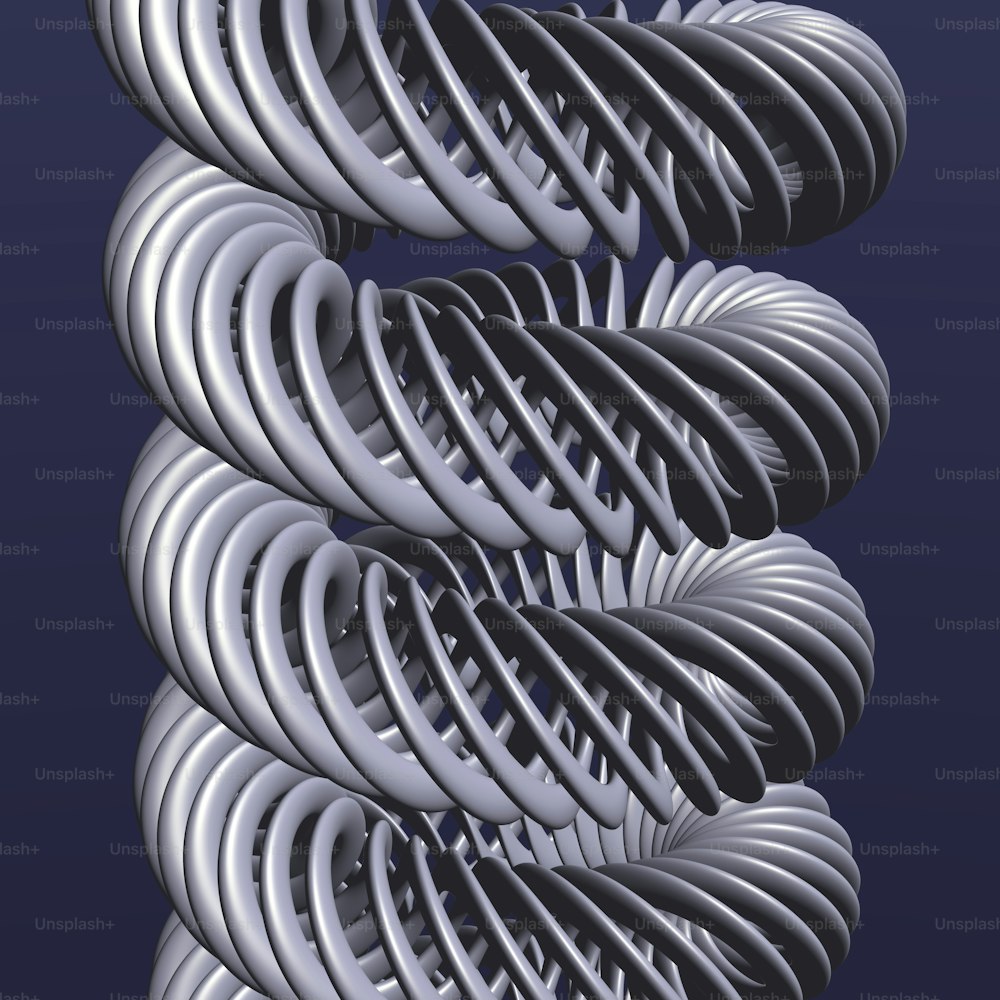 un gruppo di spirali metalliche su sfondo blu