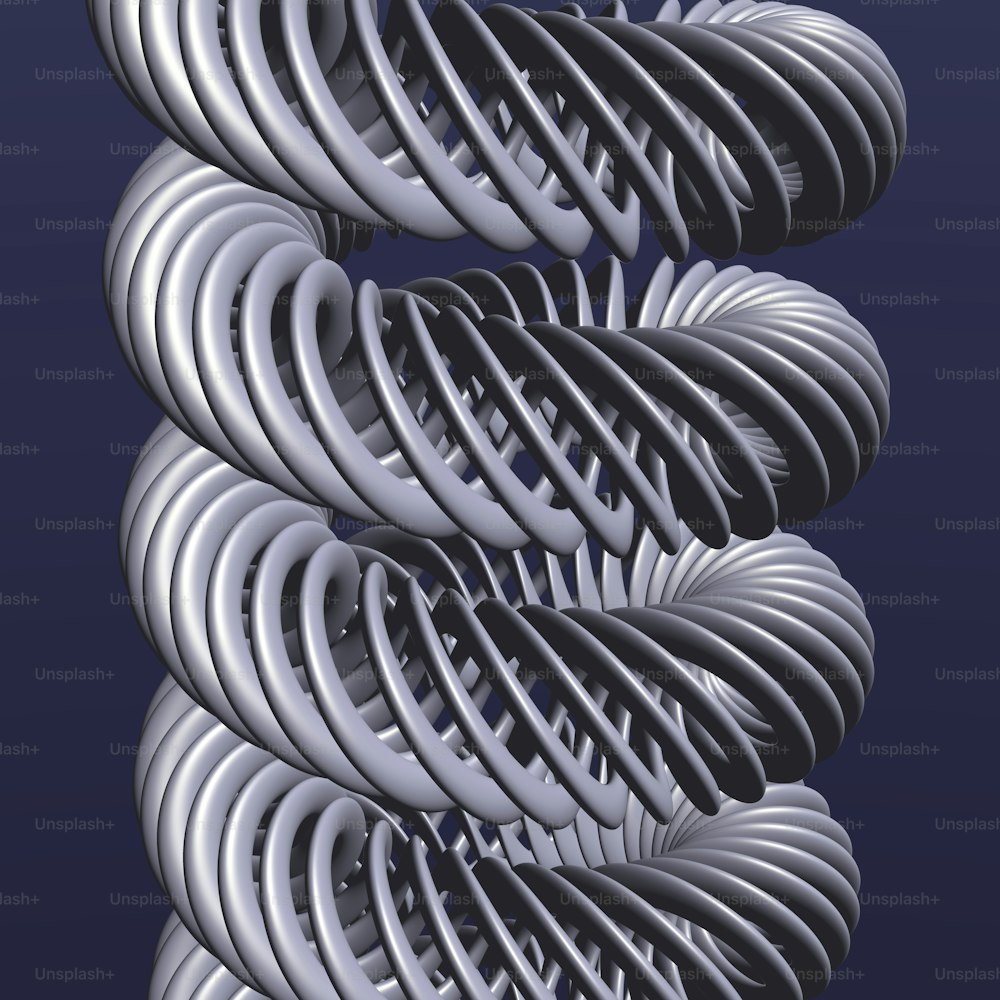 un groupe de spirales métalliques sur fond bleu