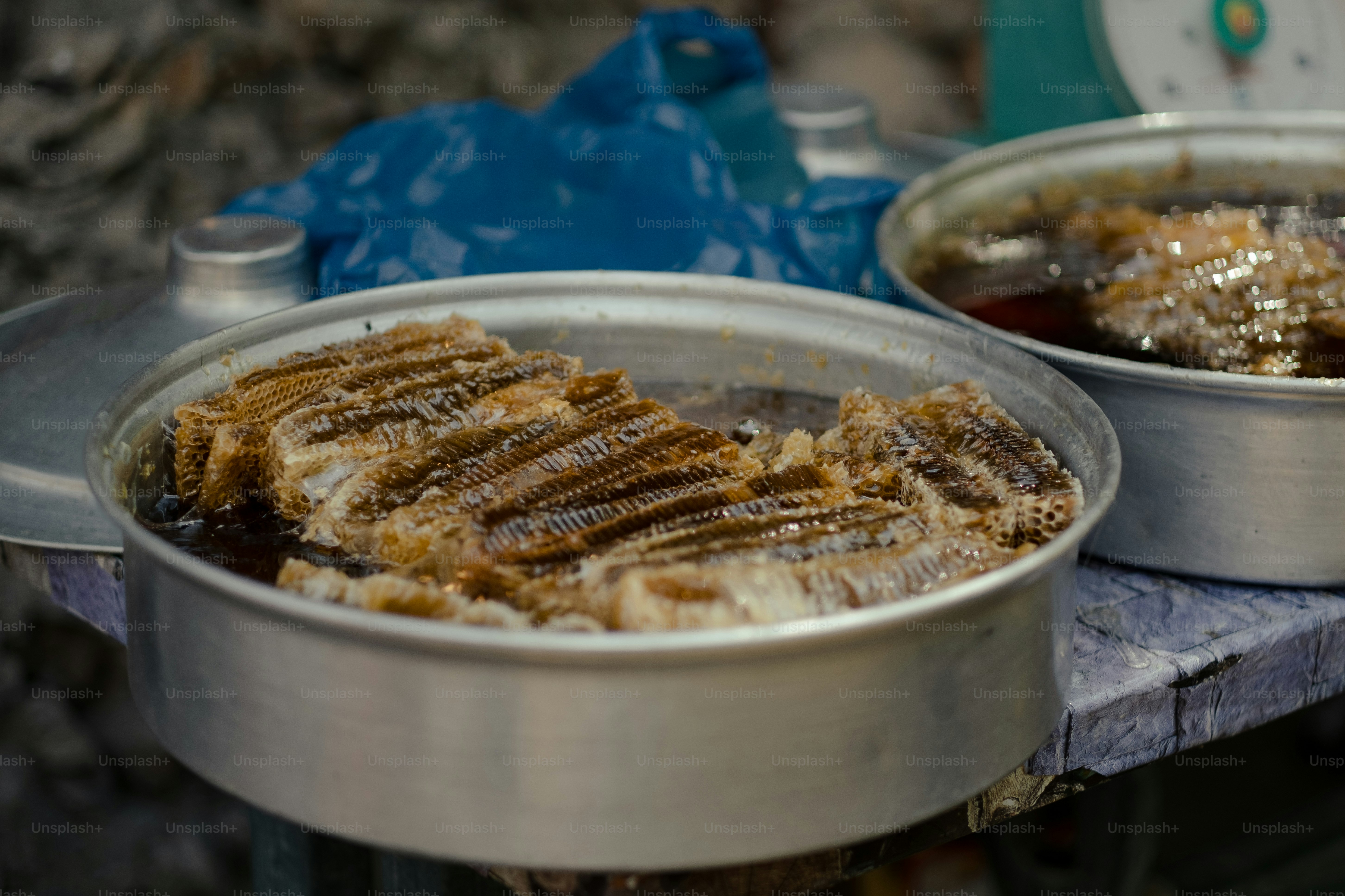 Raw, natural honey with the honeycomb in Erbil, the Kurdistan Region.