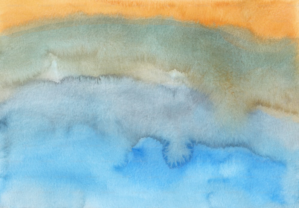 a watercolor painting of a blue and yellow sky