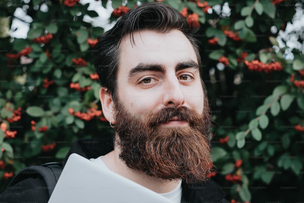 a close up of a person with a beard