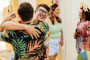 Brazilian Carnival. Group of friends celebrating carnival party