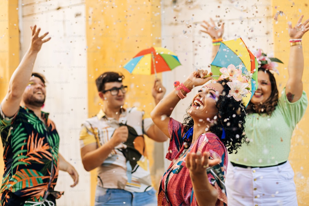 Brazilian Carnival. Group of friends celebrating carnival party