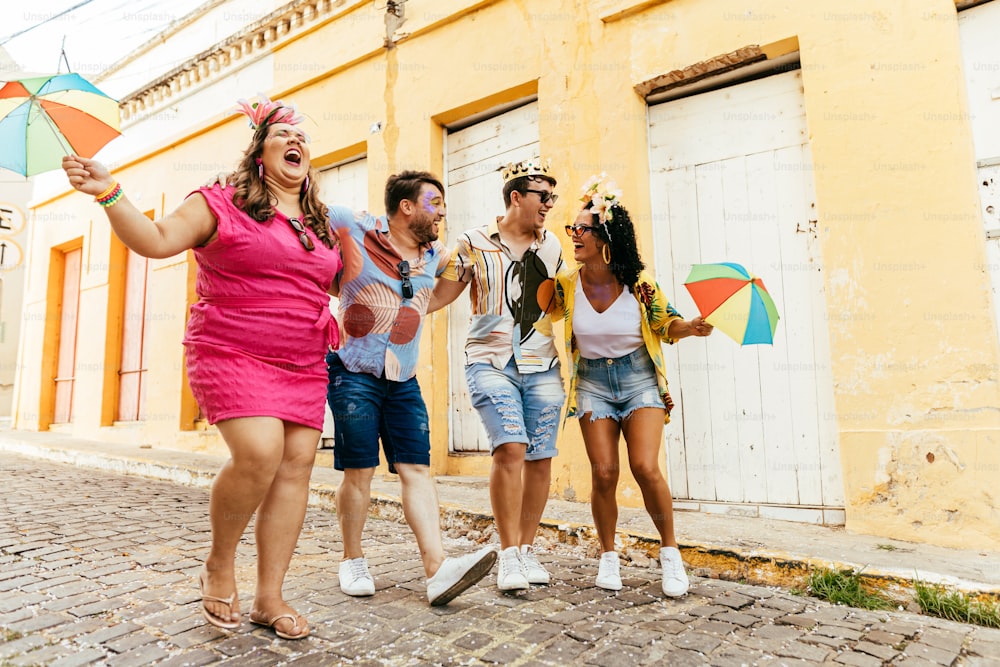 Brazilian Carnival. Group of friends celebrating carnival party