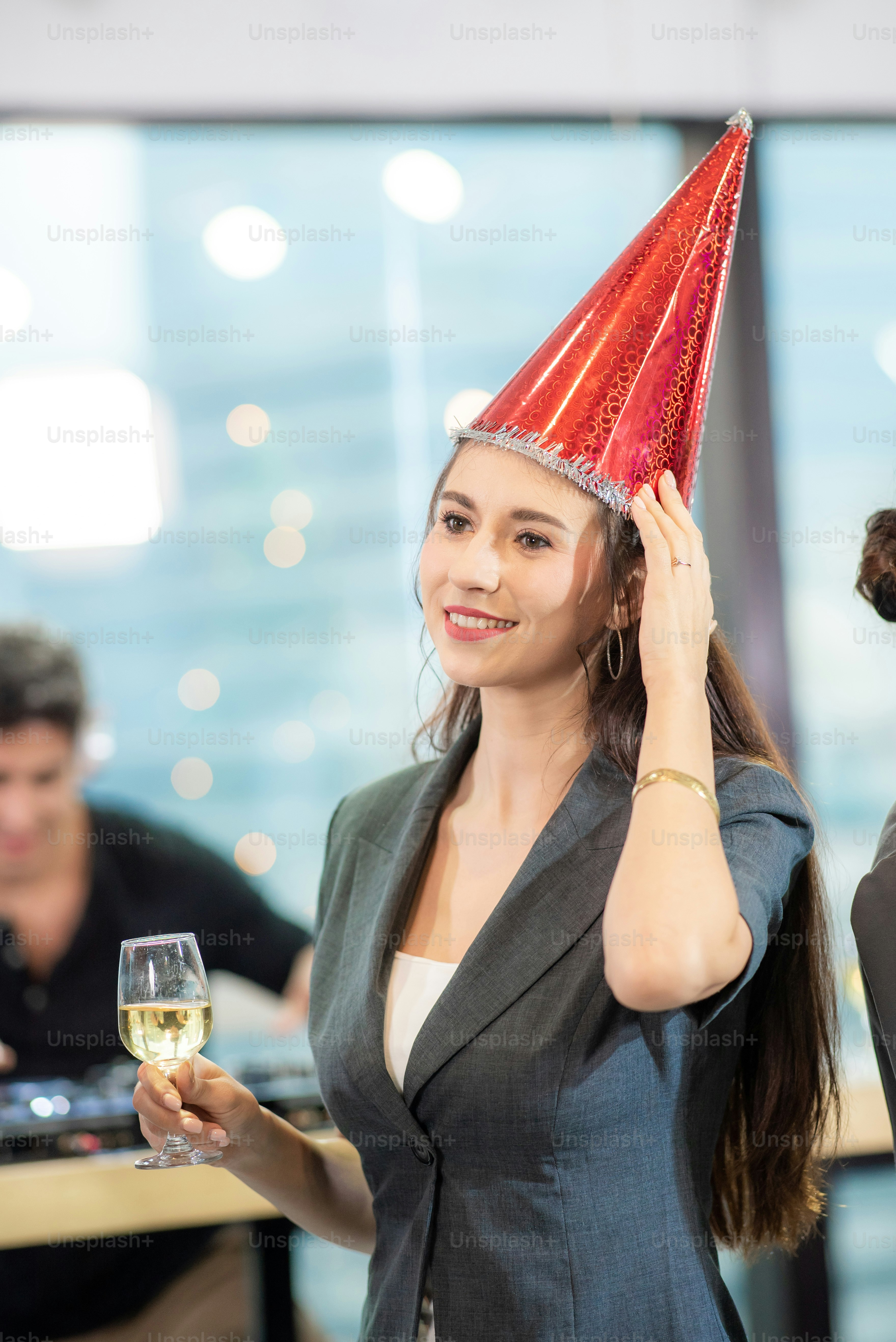 A group of working people are hanging out celebrating New Year's holidays and Christmas.