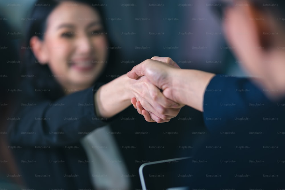 Successful job interview with boss and employee handshaking