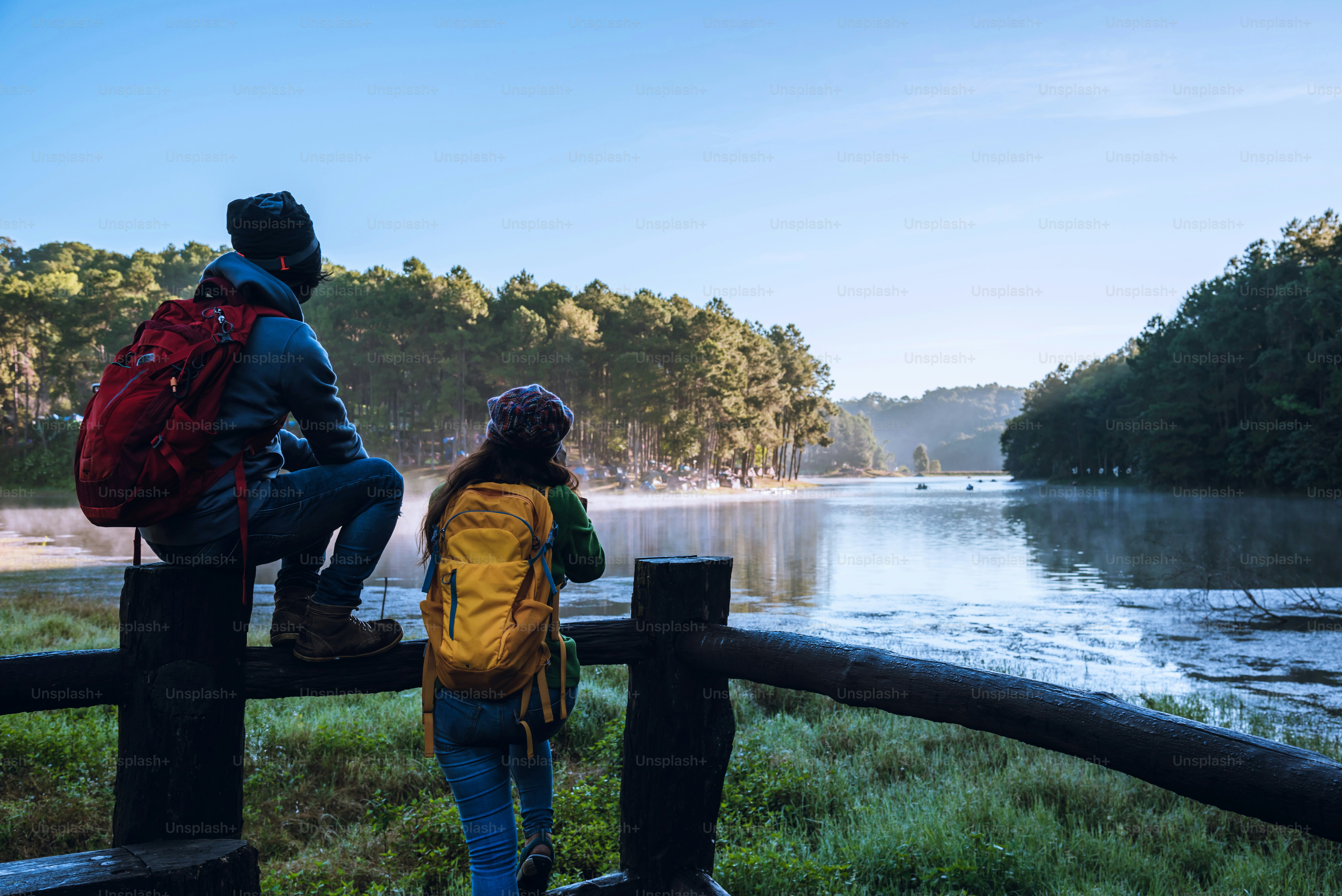 Couple asia travel at Pang Ung park in Thailand.