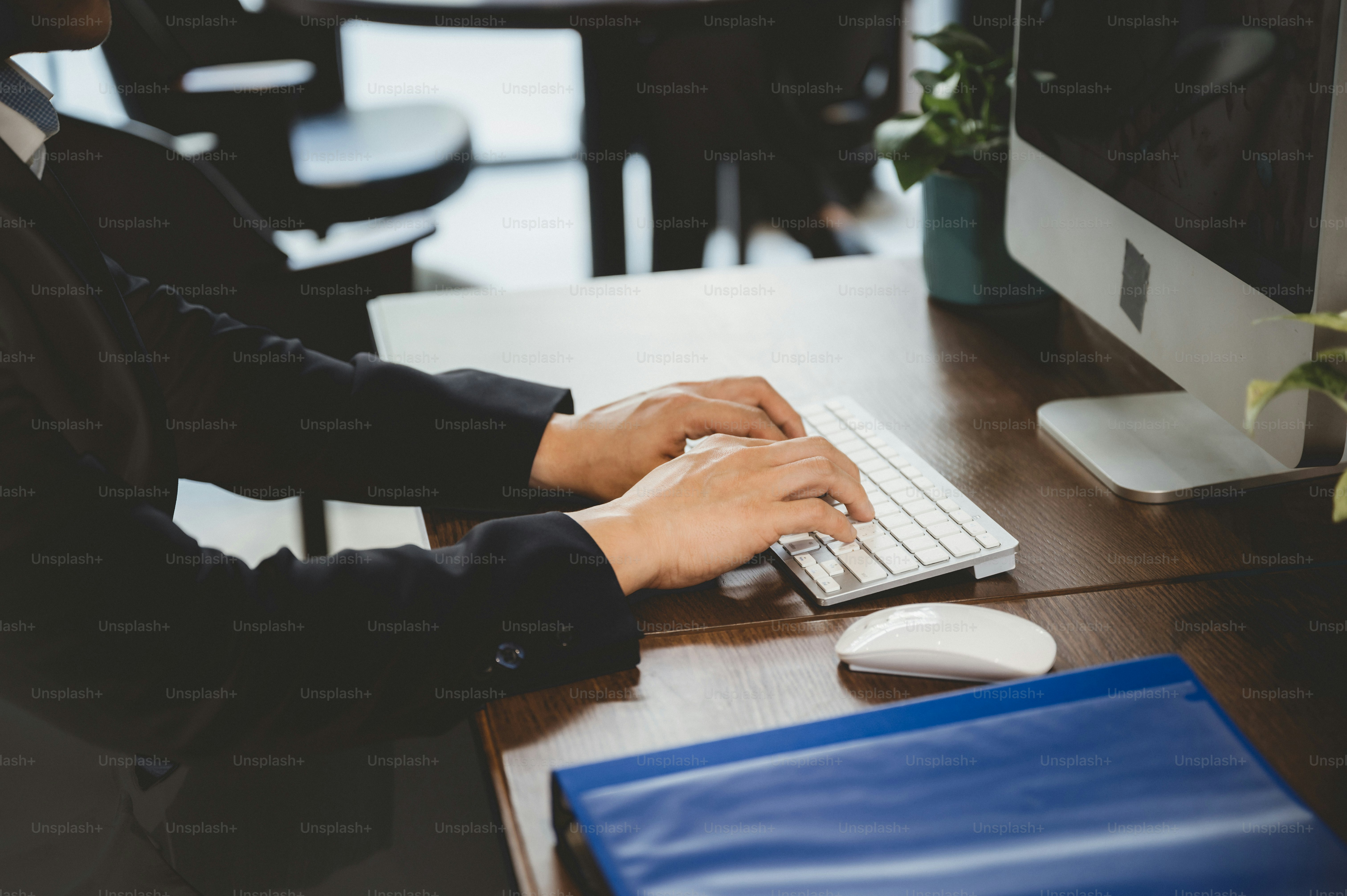 professional executive businessman person in suit working confident in business corporate office, job manager, male working online successful with modern computer