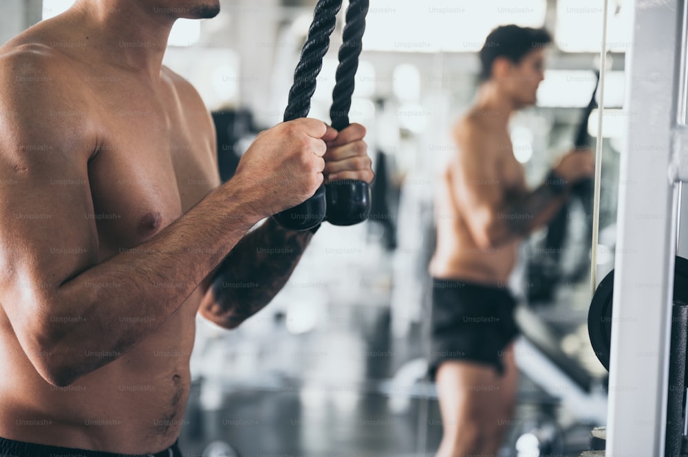 ejercicio y entrenamiento en el gimnasio, ajuste muscular del cuerpo del atleta