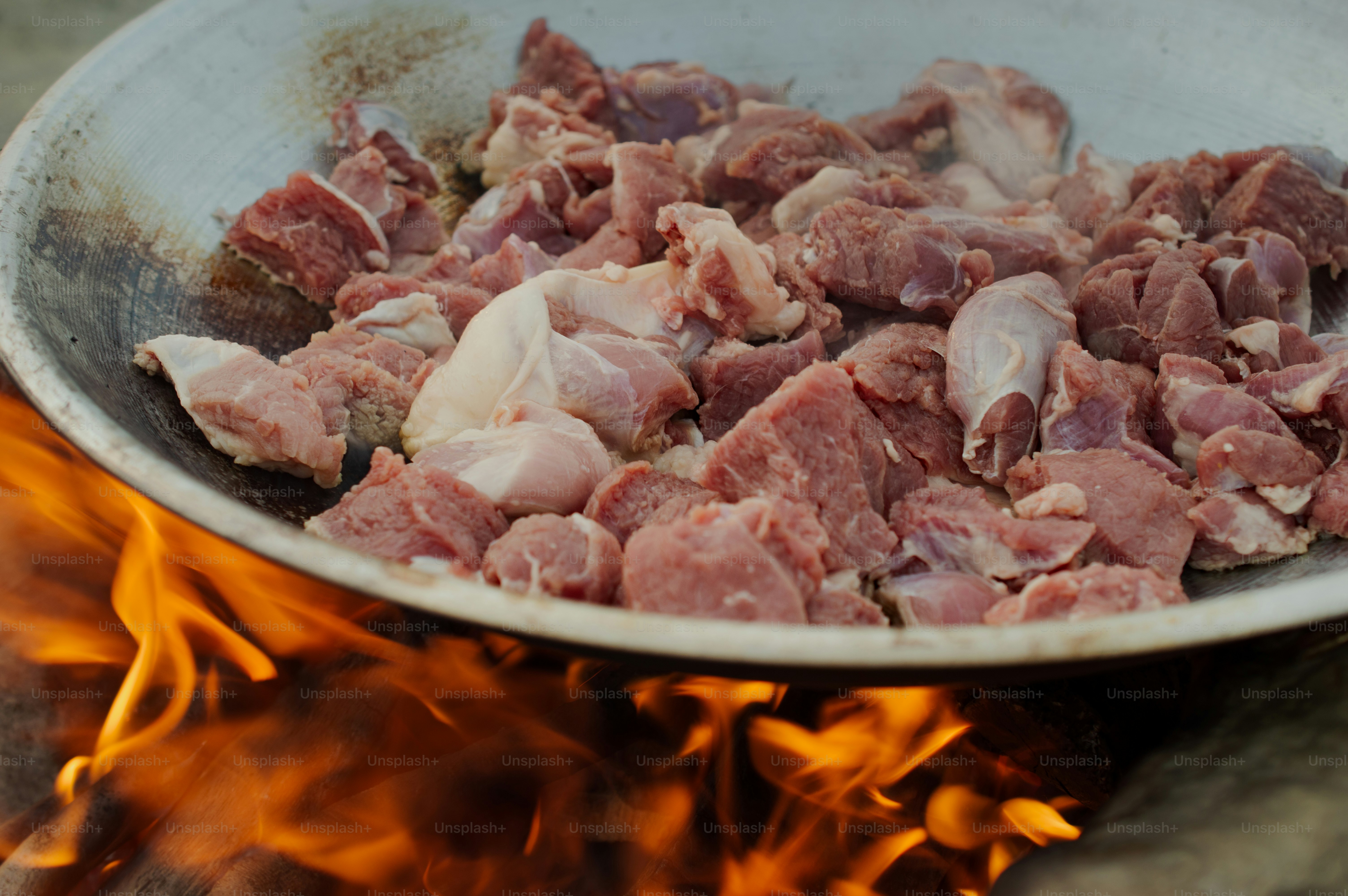 Chopped lamb cooked over a fire in the Kurdistan Region.