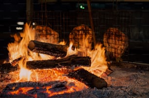 a close up of a fire in a grill