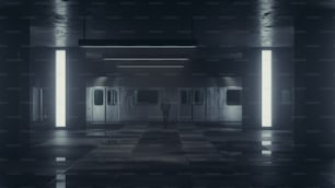 una persona è in piedi in un corridoio buio