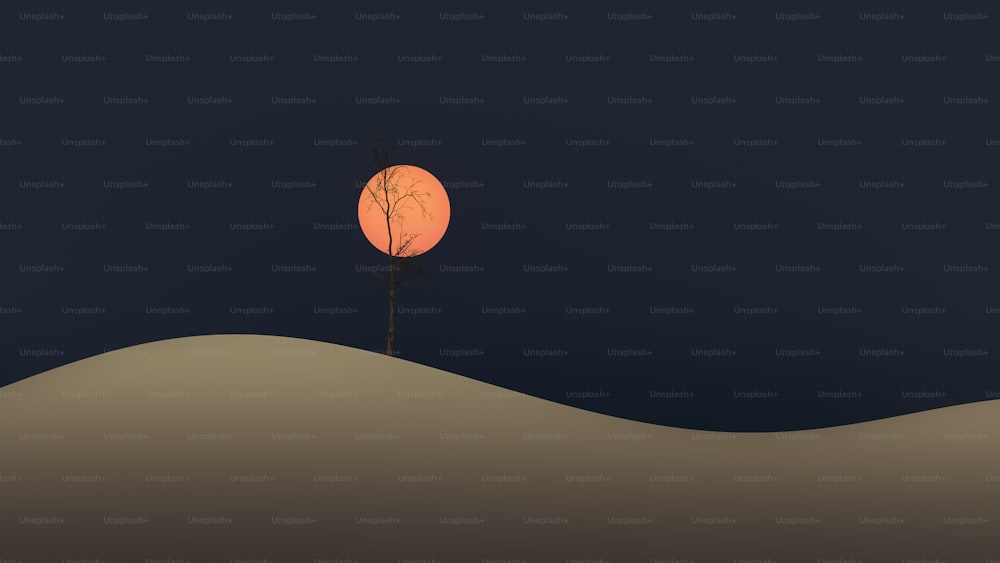Ein einsamer Baum mitten in der Wüste bei Nacht