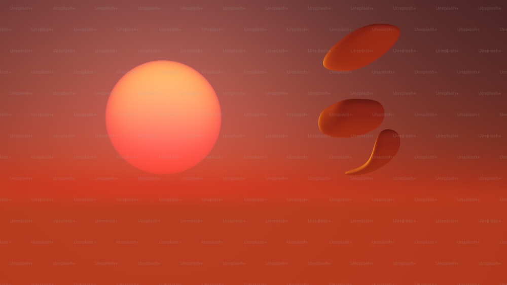a red background with a sun and some orange circles