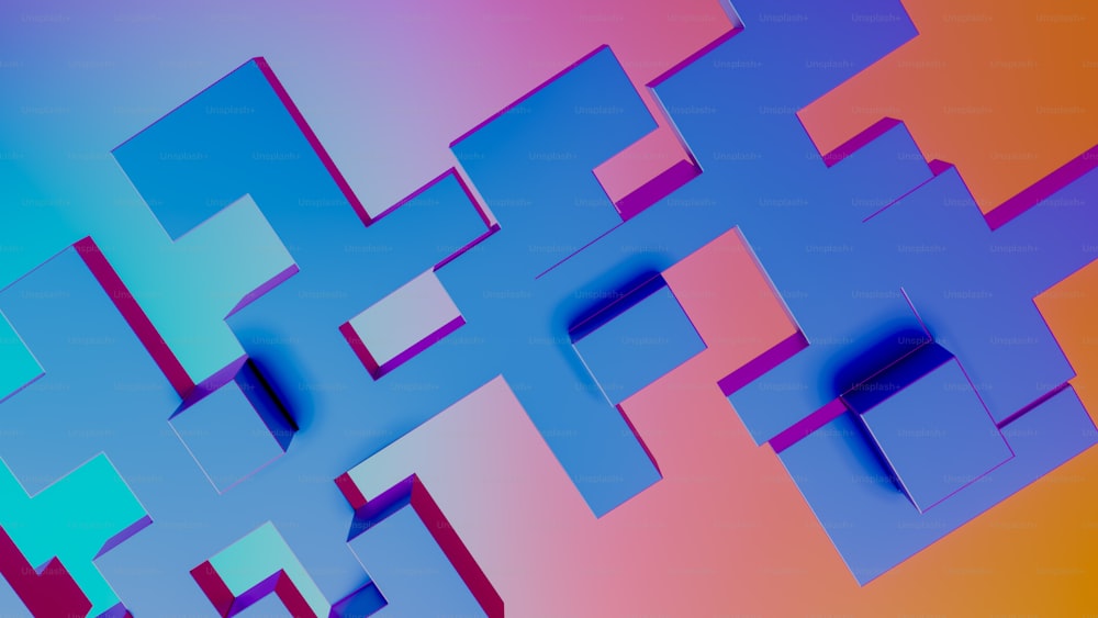 an abstract image of blue and pink squares